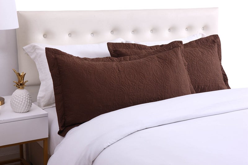 MarCielo 2-Piece Embroidered Pillow Shams, Decorative Microfiber Pillow Covers Set Standard Size Brown - Image 2